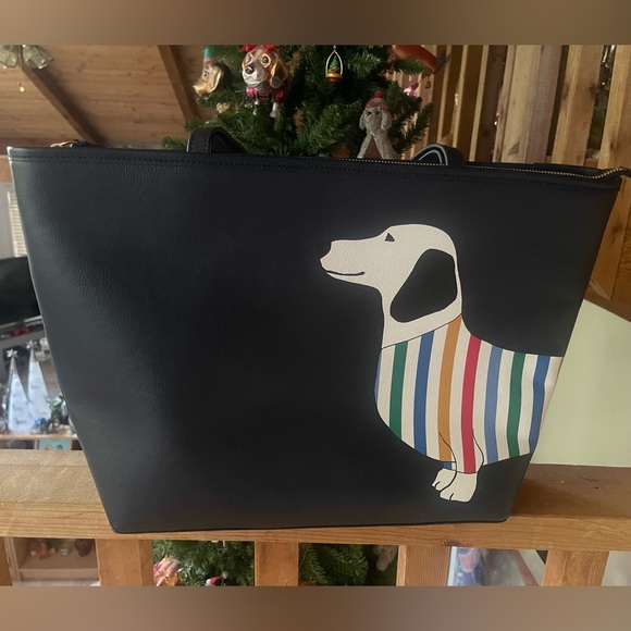 Talbots Striped Dachshund Print Tote Purse NEW - Picture 4 of 7